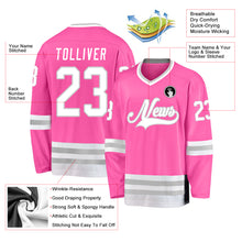 Load image into Gallery viewer, Custom Pink White-Gray Hockey Jersey