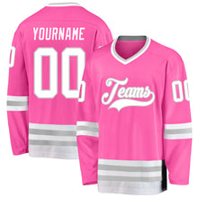 Load image into Gallery viewer, Custom Pink White-Gray Hockey Jersey
