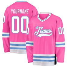 Load image into Gallery viewer, Custom Pink White-Light Blue Hockey Jersey