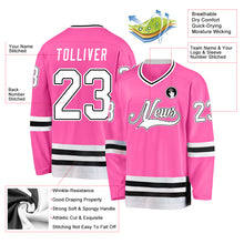 Load image into Gallery viewer, Custom Pink White-Black Hockey Jersey