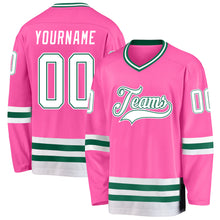 Load image into Gallery viewer, Custom Pink White-Kelly Green Hockey Jersey