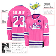 Load image into Gallery viewer, Custom Pink White-Purple Hockey Jersey