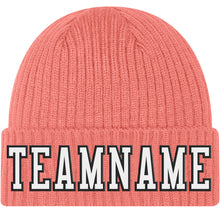 Load image into Gallery viewer, Custom Pink White-Black Stitched Cuffed Knit Hat