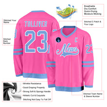 Load image into Gallery viewer, Custom Pink Light Blue-White Hockey Jersey