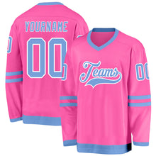 Load image into Gallery viewer, Custom Pink Light Blue-White Hockey Jersey