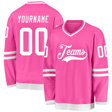 Load image into Gallery viewer, Custom Pink White Hockey Jersey