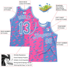 Load image into Gallery viewer, Custom Pink Light Blue-White 3D Pattern Hawaii Palm Trees Authentic Basketball Jersey