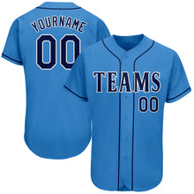 Load image into Gallery viewer, Custom Powder Blue Navy-White Authentic Baseball Jersey
