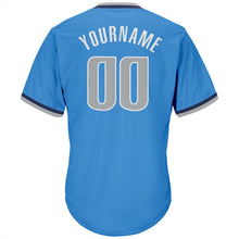 Load image into Gallery viewer, Custom Powder Blue Gray-Navy Authentic Throwback Rib-Knit Baseball Jersey Shirt
