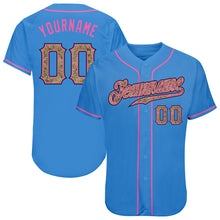 Load image into Gallery viewer, Custom Powder Blue Camo-Pink Authentic Baseball Jersey