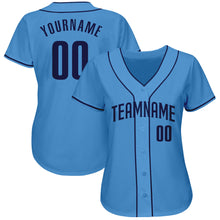 Load image into Gallery viewer, Custom Powder Blue Navy Authentic Baseball Jersey