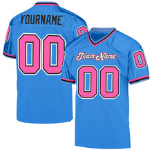 Load image into Gallery viewer, Custom Powder Blue Pink-Black Mesh Authentic Throwback Football Jersey