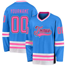 Load image into Gallery viewer, Custom Powder Blue Pink-Black Hockey Jersey
