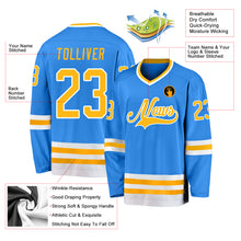 Load image into Gallery viewer, Custom Powder Blue Gold-White Hockey Jersey
