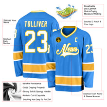 Load image into Gallery viewer, Custom Powder Blue White-Gold Hockey Jersey