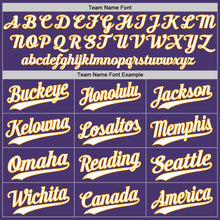 Load image into Gallery viewer, Custom Purple White-Gold Authentic Baseball Jersey