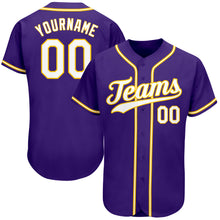 Load image into Gallery viewer, Custom Purple White-Gold Authentic Baseball Jersey