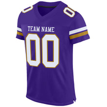 Load image into Gallery viewer, Custom Purple White-Old Gold Mesh Authentic Football Jersey