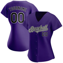 Load image into Gallery viewer, Custom Purple Black-Gray Authentic Baseball Jersey