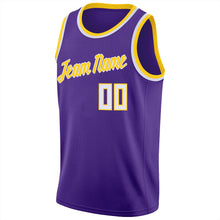 Load image into Gallery viewer, Custom Purple White-Gold Round Neck Rib-Knit Basketball Jersey