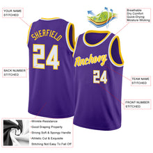 Load image into Gallery viewer, Custom Purple White-Gold Round Neck Rib-Knit Basketball Jersey