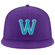 Load image into Gallery viewer, Custom Purple Aqua-White Stitched Adjustable Snapback Hat