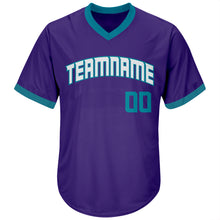 Load image into Gallery viewer, Custom Purple Teal-White Authentic Throwback Rib-Knit Baseball Jersey Shirt