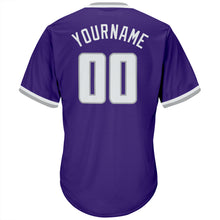 Load image into Gallery viewer, Custom Purple White-Gray Authentic Throwback Rib-Knit Baseball Jersey Shirt