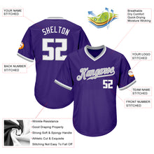Load image into Gallery viewer, Custom Purple White-Gray Authentic Throwback Rib-Knit Baseball Jersey Shirt