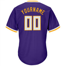 Load image into Gallery viewer, Custom Purple White-Gold Authentic Throwback Rib-Knit Baseball Jersey Shirt