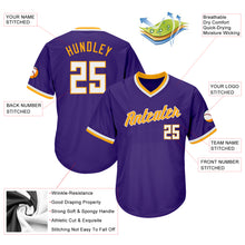 Load image into Gallery viewer, Custom Purple White-Gold Authentic Throwback Rib-Knit Baseball Jersey Shirt