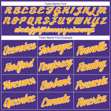 Load image into Gallery viewer, Custom Purple White-Gold Authentic Throwback Rib-Knit Baseball Jersey Shirt