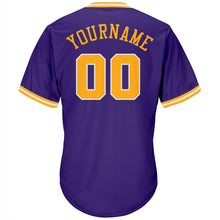 Load image into Gallery viewer, Custom Purple Gold-White Authentic Throwback Rib-Knit Baseball Jersey Shirt