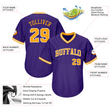 Load image into Gallery viewer, Custom Purple Gold-White Authentic Throwback Rib-Knit Baseball Jersey Shirt