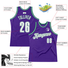 Load image into Gallery viewer, Custom Purple White-Kelly Green Authentic Throwback Basketball Jersey