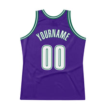 Load image into Gallery viewer, Custom Purple White-Kelly Green Authentic Throwback Basketball Jersey