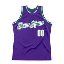 Load image into Gallery viewer, Custom Purple White-Kelly Green Authentic Throwback Basketball Jersey
