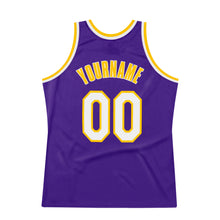 Load image into Gallery viewer, Custom Purple White-Gold Authentic Throwback Basketball Jersey