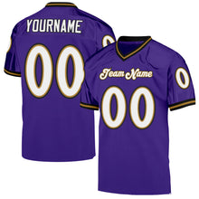 Load image into Gallery viewer, Custom Purple White-Old Gold Mesh Authentic Throwback Football Jersey