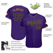 Load image into Gallery viewer, Custom Purple Black Pinstripe Black-Old Gold Authentic Baseball Jersey