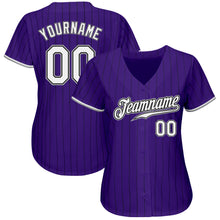 Load image into Gallery viewer, Custom Purple Black Pinstripe White-Gray Authentic Baseball Jersey