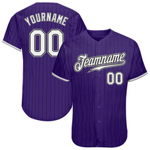 Load image into Gallery viewer, Custom Purple Black Pinstripe White-Gray Authentic Baseball Jersey