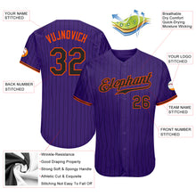 Load image into Gallery viewer, Custom Purple Black Pinstripe Black-Orange Authentic Baseball Jersey