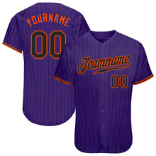 Load image into Gallery viewer, Custom Purple Black Pinstripe Black-Orange Authentic Baseball Jersey