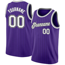 Load image into Gallery viewer, Custom Purple Black Pinstripe White-Gray Authentic Basketball Jersey