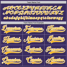 Load image into Gallery viewer, Custom Purple Gold-White Hockey Jersey