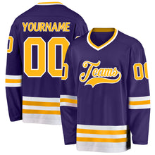 Load image into Gallery viewer, Custom Purple Gold-White Hockey Jersey