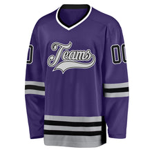Load image into Gallery viewer, Custom Purple Black-Gray Hockey Jersey