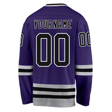 Load image into Gallery viewer, Custom Purple Black-Gray Hockey Jersey