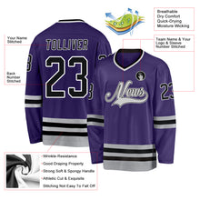 Load image into Gallery viewer, Custom Purple Black-Gray Hockey Jersey